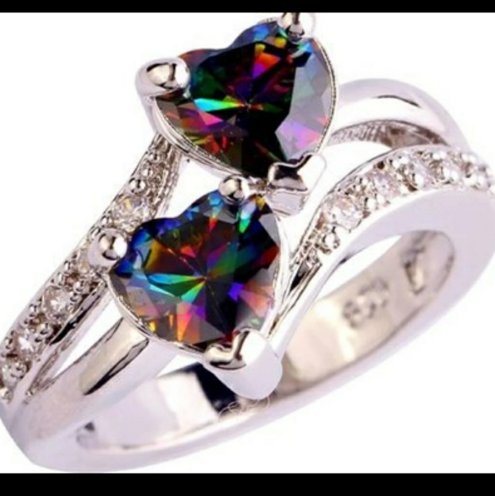 LOVER ❤️ CUT RAINBOW & WHITE TOPAZ RING